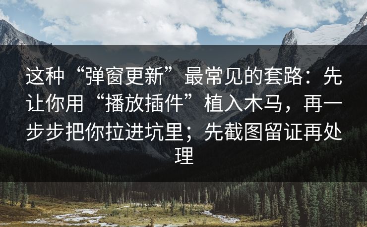 这种“弹窗更新”最常见的套路：先让你用“播放插件”植入木马，再一步步把你拉进坑里；先截图留证再处理