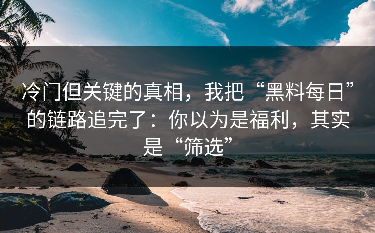 冷门但关键的真相，我把“黑料每日”的链路追完了：你以为是福利，其实是“筛选”