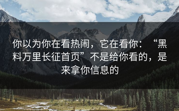 你以为你在看热闹，它在看你：“黑料万里长征首页”不是给你看的，是来拿你信息的