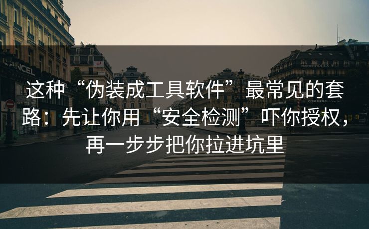这种“伪装成工具软件”最常见的套路：先让你用“安全检测”吓你授权，再一步步把你拉进坑里