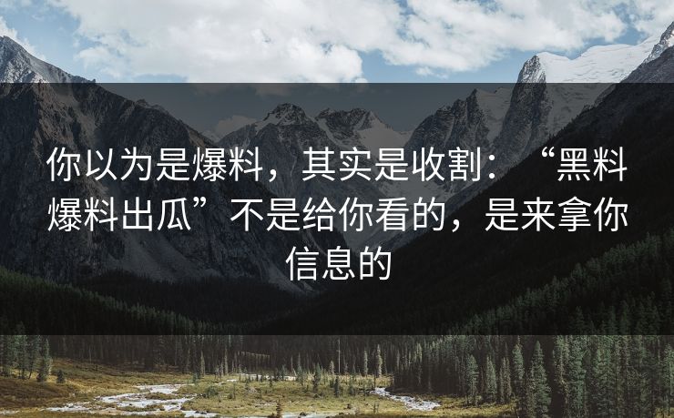你以为是爆料，其实是收割：“黑料爆料出瓜”不是给你看的，是来拿你信息的