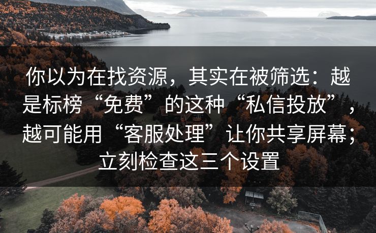 你以为在找资源，其实在被筛选：越是标榜“免费”的这种“私信投放”，越可能用“客服处理”让你共享屏幕；立刻检查这三个设置