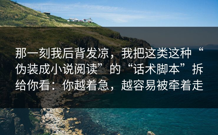 那一刻我后背发凉，我把这类这种“伪装成小说阅读”的“话术脚本”拆给你看：你越着急，越容易被牵着走