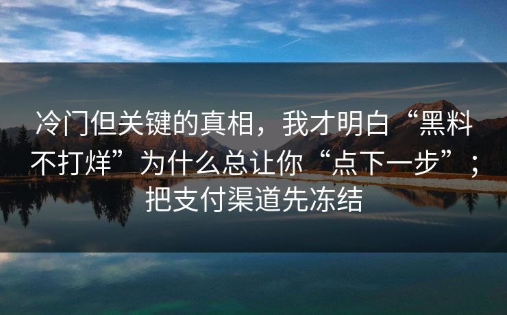 冷门但关键的真相，我才明白“黑料不打烊”为什么总让你“点下一步”；把支付渠道先冻结