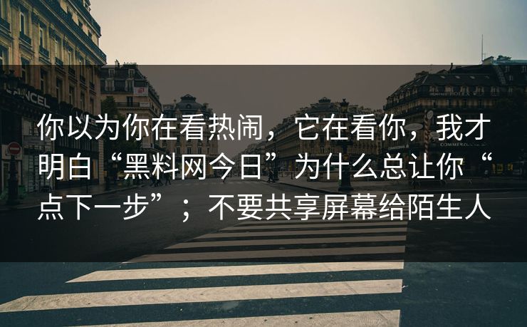 你以为你在看热闹，它在看你，我才明白“黑料网今日”为什么总让你“点下一步”；不要共享屏幕给陌生人