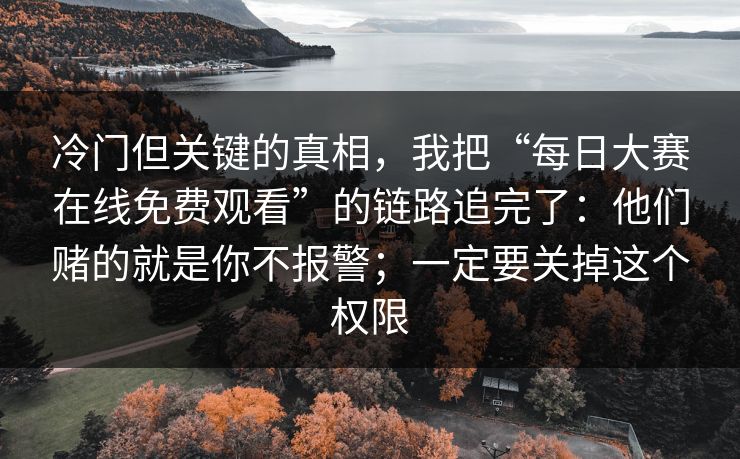 冷门但关键的真相，我把“每日大赛在线免费观看”的链路追完了：他们赌的就是你不报警；一定要关掉这个权限
