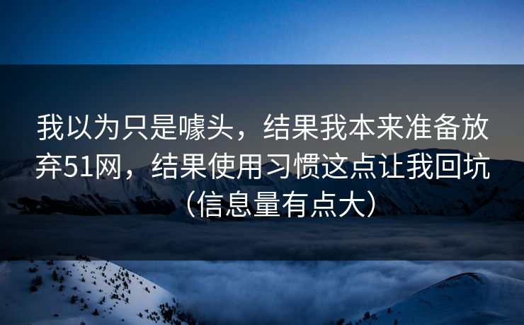 我以为只是噱头，结果我本来准备放弃51网，结果使用习惯这点让我回坑（信息量有点大）